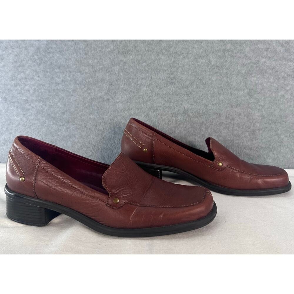 VTG Naturalizer Women's sz 8.5 Congac Brown Leather Block Heel Loafer 90s Y2K